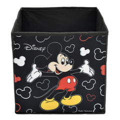 Kuber Industries Disney Mickey Mouse Print Non Woven Fabric Foldable Cube Toy, Books, Shoes Storage Box with Handle (Black, Large, 2 Pieces, Rectangular)