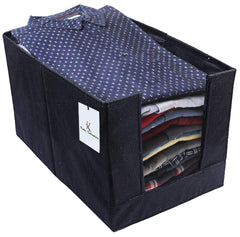 Kuber Industries 4 Piece Non Woven Shirt Stacker Wardrobe Organizer Set, Black-CTLTC31833