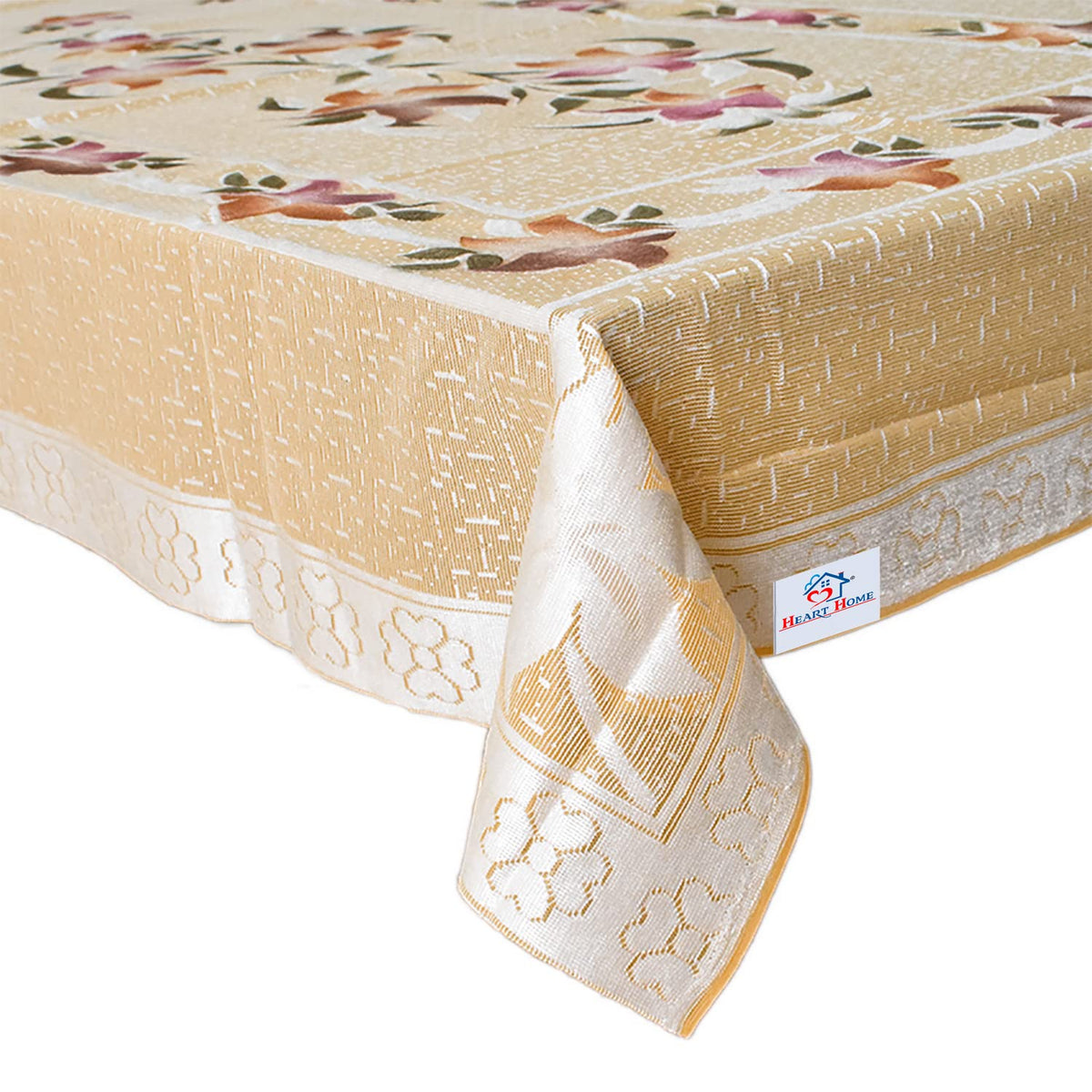 Heart Home Flower Printed Home Decorative Luxurious 4 Seater Cotton Center Table Cover/Table Cloth, 40"x60" (Autunm Orange)-44HH058