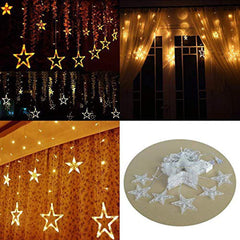 Kuber Industries 138 LED Curtain String Lights with 8 Flashing Modes Decoration(12 Stars, Warm White) -CTKTC22955