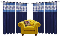 Kuber Industries Tree Design 4 Pieces Polyester Eyelet Door Curtain 7 Feet (Blue)-CTKTC14265