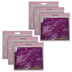 Heart Home Non-Woven Single Saree Covers With Transparent Window With Handle Pack of 6 (Pink)