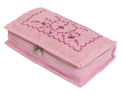 Kuber Industries Multiuses Embroidery Design Portable Jewellery Organizer With 6 Tranasparent Pockets- Pack of 4 (Pink)