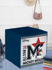 Kuber Industries Disney Star Mickey Print Durable & Collapsible Square Storage Box|Clothes Organizer With Handle,Pack of 3 (Navy Blue)