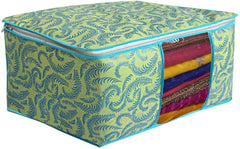 Kuber Industries Foldable saree covers with Zip|Non Woven Clothes Organiser for wardrobe |Leaf Print With Transparent Window|Suitable for Lehenga, Suit, Dress|Pack Of 6 (Green)