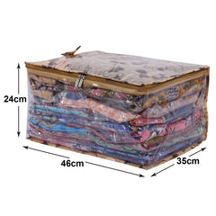 Heart Home Multiuses PVC Flower Print Wardrobe Organizer/Storage Bag For Store Saree, Lehenga, Suit, Dress, Clothes With Transparent Window (Beige) 52HH4074