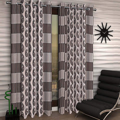 Kuber Industries Zig Zag Design Polyester 4 Pieces Eyelet Door Curtain 7 Feet (Brown)-Ctktc14537