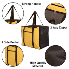Kuber Industries Large Moisture Proof Wardrobe Organizer Storage Bag For Clothes With Zipper Closure and Handle (Yellow & Brown)-HS43KUBMART26689