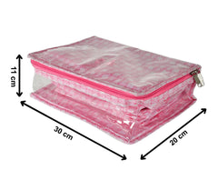 Kuber Industries Check Design Laminated PVC Travel Jewelry Organiser, Jewelry Storage Bags for Necklace, Earrings, Rings, Bracelet With 13 Transparent Pouches (Pink)-HS_38_KUBMART21261, Pack of 1
