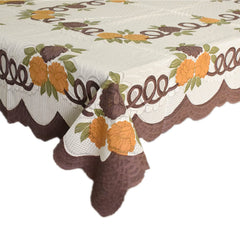 Kuber Industries Flower Printed Cotton 4 Seater Center Table Cover,40"x60" (Cream & Brown)-44KM091