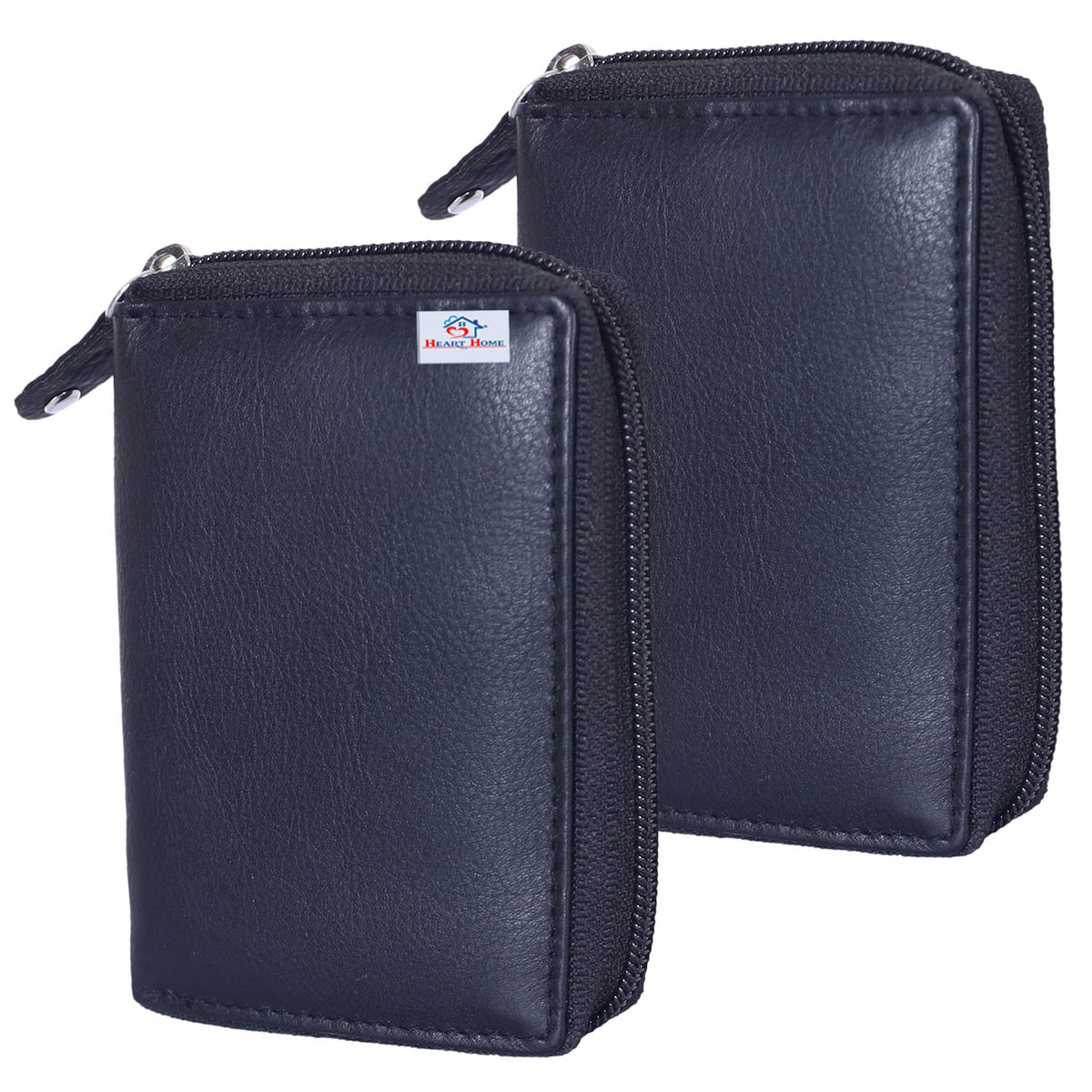 Heart Home Soft Leather Card Holder | Zipper Wallet for Man & Woman with 11 Slot Pack of 2 (Black)