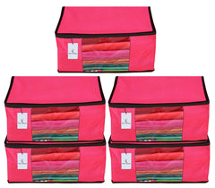 Kuber Industries 5 Piece Non Woven Fabric Saree Cover Set with Transparent Window, Extra Large, Pink-CTKTC23762