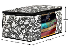 Heart Home Flower Design Non-woven Sarees, Clothes Cover/Organizer With Transparent Window- Pack of 6 (Grey & Cream)-44HH0356