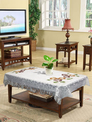 Heart Home Flower Printed Home Decorative Luxurious 4 Seater Cotton Center Table Cover/Table Cloth with Jhalar Border, 40"x60" (White)-44HH0118