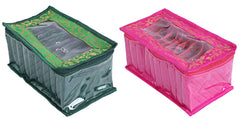 Kuber Industries Laminated Satin 10 Pouch Jewellery Box, Pink and Green - 2 Piece