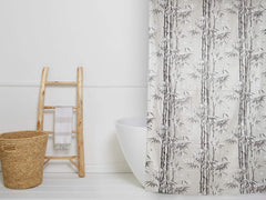 Kuber Industries Bamboo Design PVC Shower Curtain with Hooks, 54x84 Inch, Grey, Washable