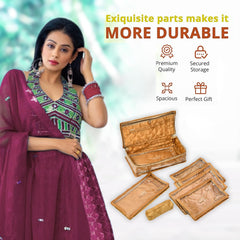 Kuber Industries Jewellery Kit | Satin Flower Embroidery Locker Kit | 3+3+1 Detachable Pouch Cosmetic Kit | Makeup Storage Kit for Watches | Bracelets | Earring | Golden