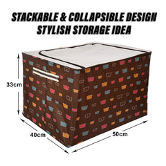 Heart Home Storage Box | Steel Frame Living Box | Storage Organizer For Clothes | Saree Cover for Woman | Teddy Print Cloth Organizer | 66 Liter | Brown