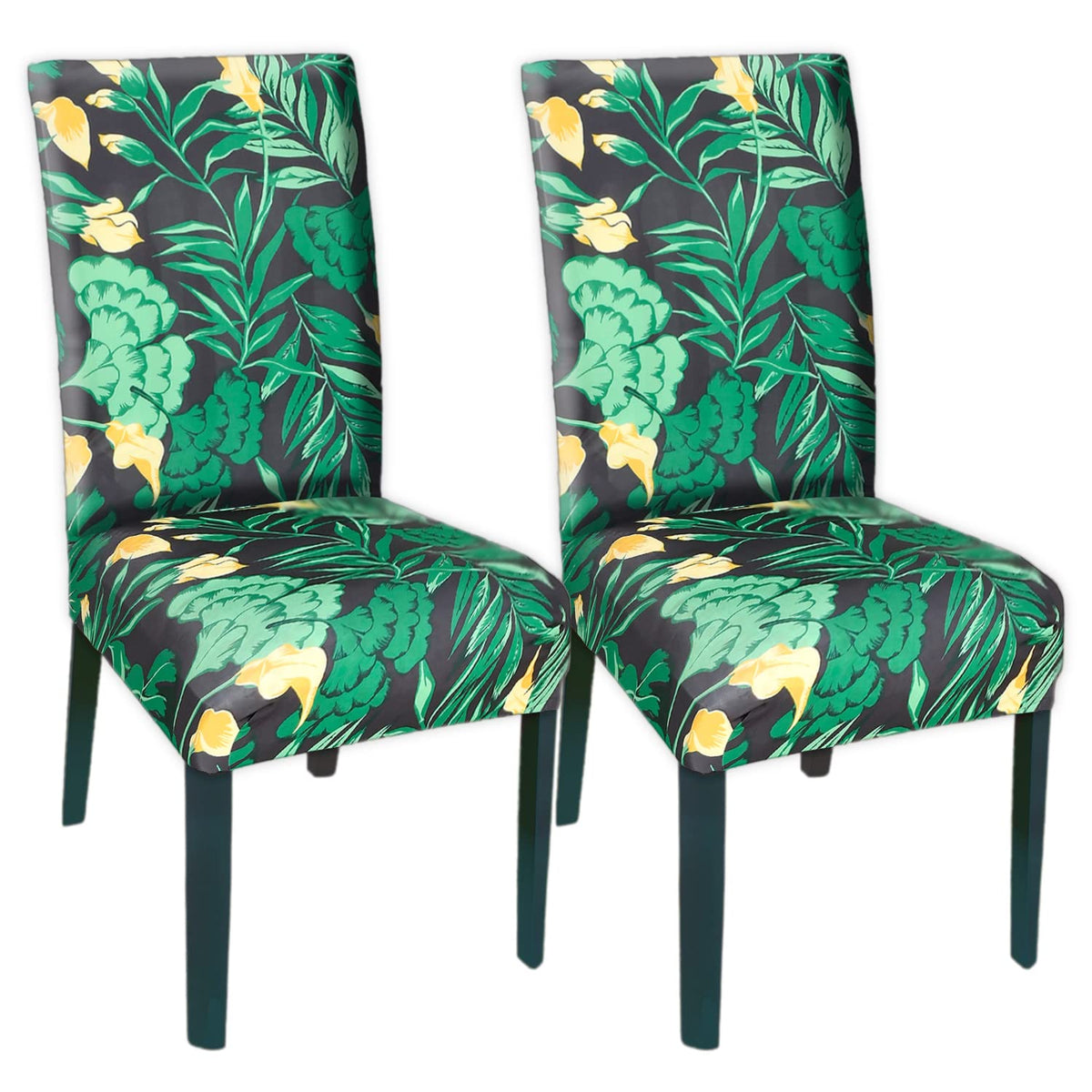 Kuber Industries Flower Printed Polyester Stretchable Elastic Dining Chair Cover/Seat Slipcover/Seat Protector- Pack of 2 (Black & Brown)-50KM0914