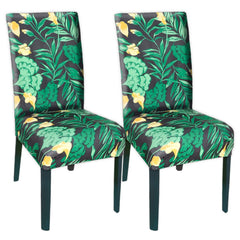 Kuber Industries Flower Printed Polyester Stretchable Elastic Dining Chair Cover/Seat Slipcover/Seat Protector- Pack of 2 (Black & Brown)-50KM0914