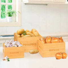 Homestic Storage Box | Kitchen Stoarge Organizer | Vegetable Basket for Kitchen | Fruit Containers With Bambo Lid | 3 Different Containers | FM001NR | Set of 3 | Brown