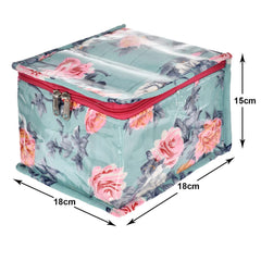 Kuber Industries Flower Printed Laminated PVC Multipurpose Jewellery Organizer With 10 Tranasparent Pouches (Green)-45KM022