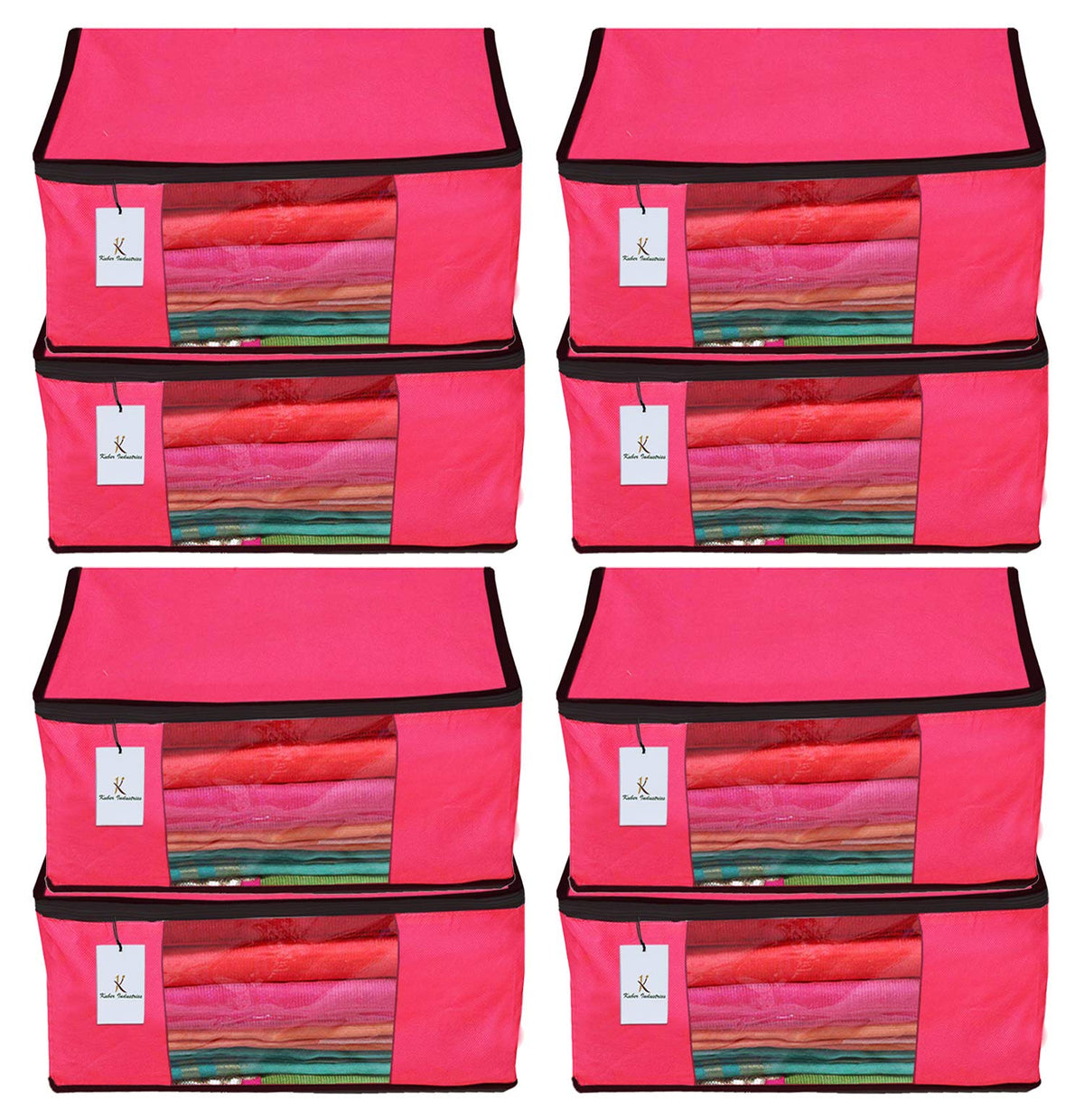 Kuber Industries 8 Piece Non Woven Fabric Saree Cover Set with Transparent Window, Extra Large, Pink-CTKTC23764