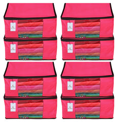 Kuber Industries 8 Piece Non Woven Fabric Saree Cover Set with Transparent Window, Extra Large, Pink-CTKTC23764