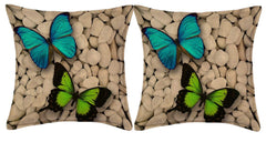 Kuber Industries Butterfly 2 Piece Jute Cushion Cover - 16"x16", Cream,Standard,CTKTC02681