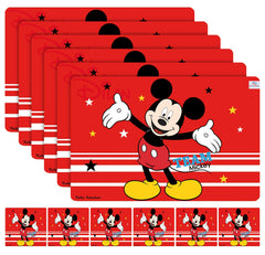 Heart Home Disney Team Mickey Printed PVC Dining Table Placemats with Tea Coaster Set, Set of 12 (Red)