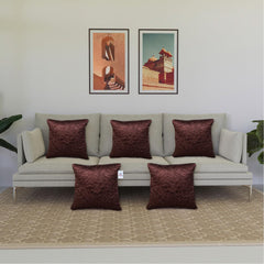 Heart Home Cushion Cover | Satin Embossed Quilted Cushion Cover | Cushion Cover for Sofa | Cushion Covers for Home Décor | 16 Inch | Set of 5 | Brown