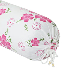 Heart Home Bolster Covers | Soft Cotton Bolster Cover Set | Bolster Pillow Covers | Pink Circle Flower Roll Masand Cover | Long Pillow Case | 16x32 Inch | Pack of 6 | White