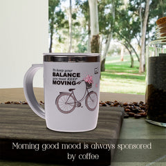 Kuber Industries Insulated Coffee Mug|Stainless Steel Double Wall Tea|Tumbler Cup|Milk Mug with Sliding Lid for Kids & Adults|400 ML (Grey)