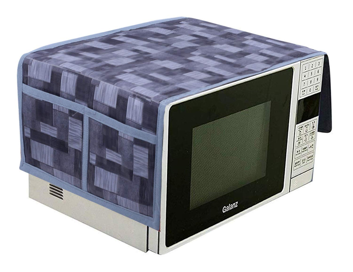 Kuber Industries 3D Checkered Design PVC Microwave Oven Top Cover 20 Liter with Utility 4 Pockets (Grey) - CTKTC40655