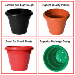Kuber Industries Solid 2 Layered Plastic Flower Pot|Gamla|Flower Pots for Garden Nursery,Home Décor,6"x5",Pack of 5 (Multicolor)