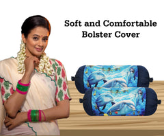 Kuber Industries Bolster Cover|Polyester Bolster Cover Set|Diwan Round Bolster Pillow Covers|Luxurious Ocean Print Roll Masand Cover|Pack of 4 (Blue)