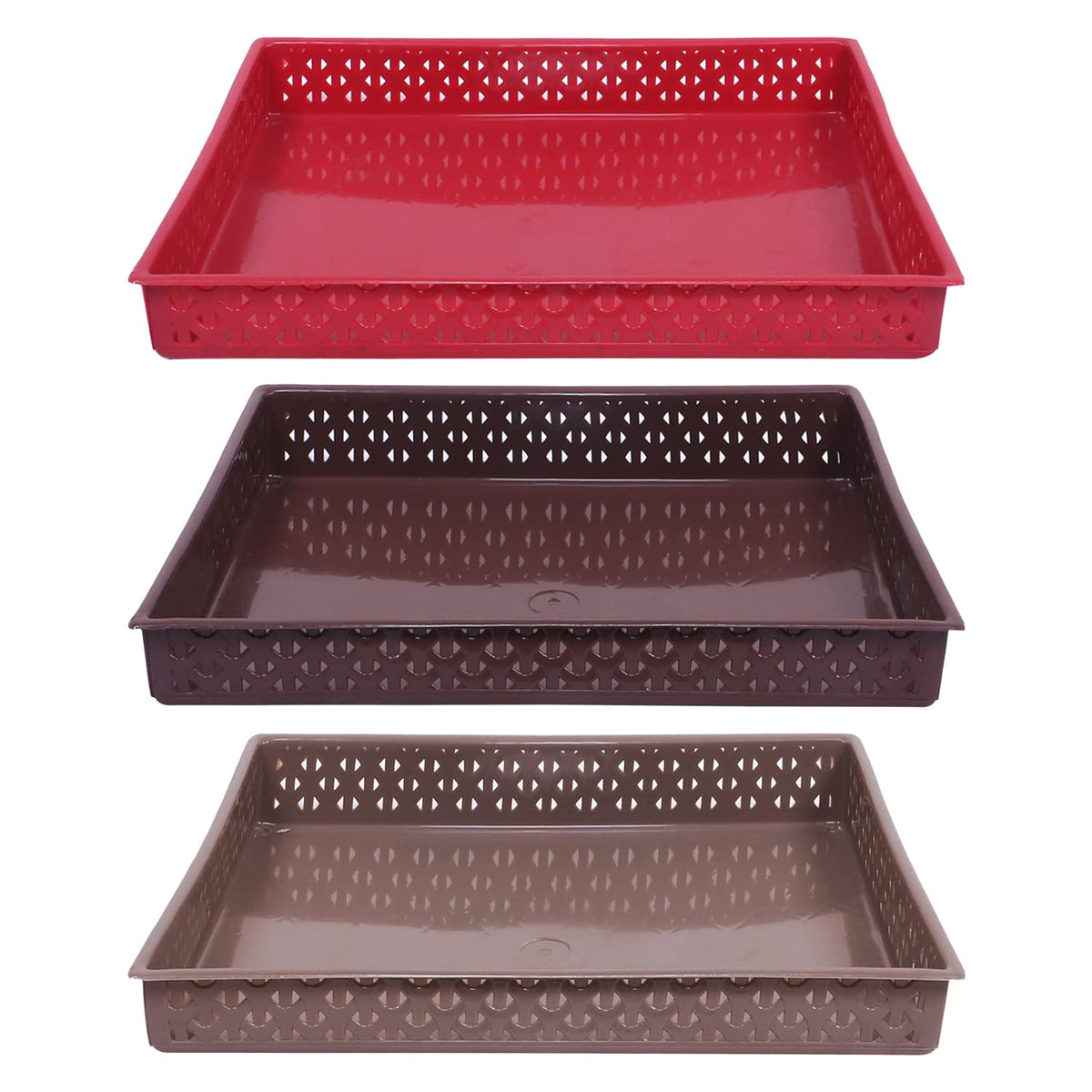 Kuber Industries Storage Tray|Versatile Plastic Storage Organizer|Rectangular Tray for Kitchen Storage|Storage Tray for Office|ALEXA-15|Pack of 3 (Multicolor)