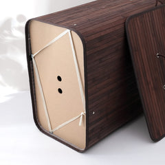 Kuber Industries Bamboo Basket With Lid|Foldable Laundry Basket For Clothes|Durable Rope Handles & Removable Bag (Dark Brown) (Pack Of 1)