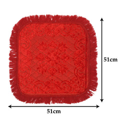 Heart Home Velvet Flower Print Pooja Aasan/Prayer Aasan/Meditation Mat for Home Pack of 3 (Red) 54HH4130.