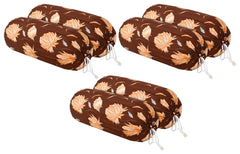 Heart Home Flower Printed Soft & Luxurious Decorative Cotton Bolster Cover- Set of 6, 16"x32" (Brown)-44HH0140