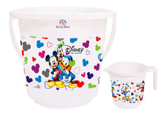 Heart Home Disney Team Mickey Print 2 Pieces Unbreakable Virgin Plastic Bathroom Bucket with Mug Set- White, (1 Pc 16 LTR Bucket & 1 Pc 500 ML Mug) -HS_35_HEARTHS17497