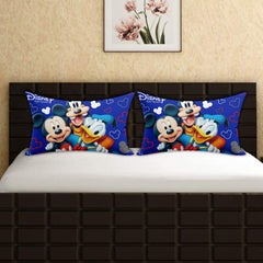 Kuber Industries Disney Team Mickey Print Silk Special Long Crush Pillow Cover- Set of 2, Royal Blue-KUBMART010042