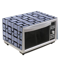 Heart Home Check Printed PVC Microwave Oven Top Dust Oil Proof Cover, Protective Cover with 4 Utility Pockets (Grey)