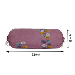 Heart Home Bolster Cover|Soft Cotton Bolster Cover Set|Diwan Round Bolster Pillow Covers|Luxurious Leaf Print Roll Masand Cover|16x32 Inch|Pack of 6 (Pink)