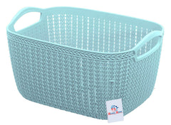 Heart Home Q-5 Unbreakable Plastic 2 Pieces Multipurpose Medium Size Flexible Storage Baskets/Fruit Vegetable Bathroom Stationary Home Basket with Handles (Light Blue & Grey)-HEART10511