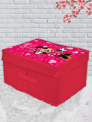 Kuber Industries Disney Minnie Print Non Woven Fabric Foldable Cloth Storage Wardrobe Organiser Box with Lid, Extra Large (Pink)-KUBMART16325