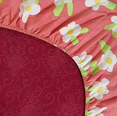 Kuber Industries Fitted Double Bedsheet|Elastic 130 GSM Polycotton King Printed Double Bedsheet with 2 Pillow Covers, 90x37 Inch (Rust)