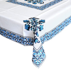 Kuber Industries Floral Print Polyester Dining Table Cover/Table Cloth for Home Decorative Luxurious 6 Seater, 60"x90" (Blue) 54KM4275