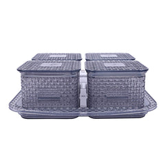 Kuber Industries Dazzle Design Plastic Multi Purpose Dry Fruits Tray with Four Bowls Set (Grey) -CTKTC021813