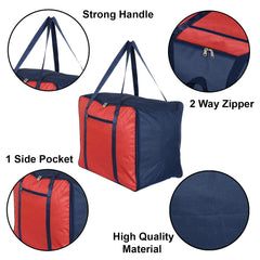 Kuber Industries Large Lightweight Foldable Multipurpose Storage bag, Cloth Organiser, Travel Bag With Zippered Closure And Handle (Red & Blue)-HS43KUBMART26692